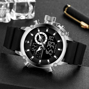 Relógio Masculino Digital e Analógico WWOOR 8882WW-b - Pulseira de silicone - A prova d'água