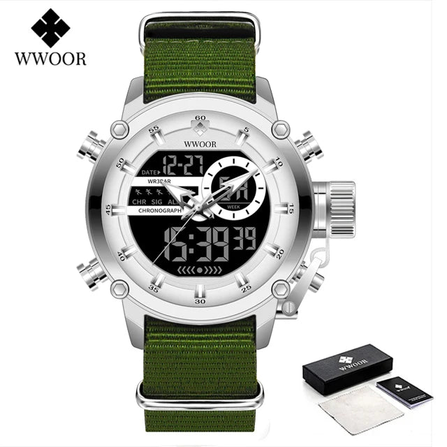 Relógio Masculino Digital e Analógico WWOOR 8882WW - Pulseira de tecido -  A prova d'água