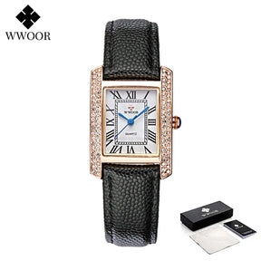 Relógio Feminino WWOOR 8806-b - Couro legítimo - A prova d'água
