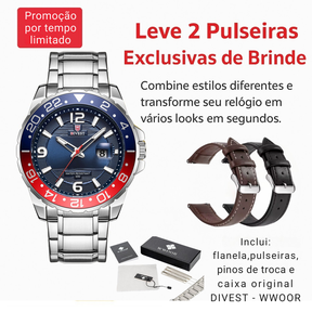 Relógio WWOOR DIVEST – Aço Inoxidável de Alta Qualidade - À Prova d’Água.