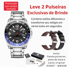 Relógio WWOOR DIVEST – Aço Inoxidável de Alta Qualidade - À Prova d’Água.
