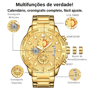 "Último Dia" - WWOOR ZENITH - Aço inoxidável - A prova d'água - Ponteiros Funcionais