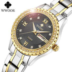 Relógio feminino Cravejado com Pedras WWOOR 8856L - A prova d'água