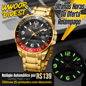 Último dia - Últimas unidades - Relógio Mecânico Automático "WWOOR'DIVEST" - Aço Inoxidável | À prova d'água.