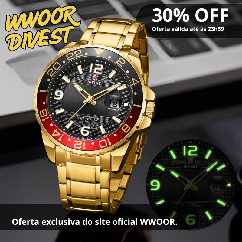 Relógio WWOOR DIVEST – Aço Inoxidável de Alta Qualidade - À Prova d’Água.